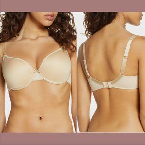 NWT $76 Chantelle [‎ 36DD US ] Invisible Memory Foam T-Shirt Bra in Beige #6070